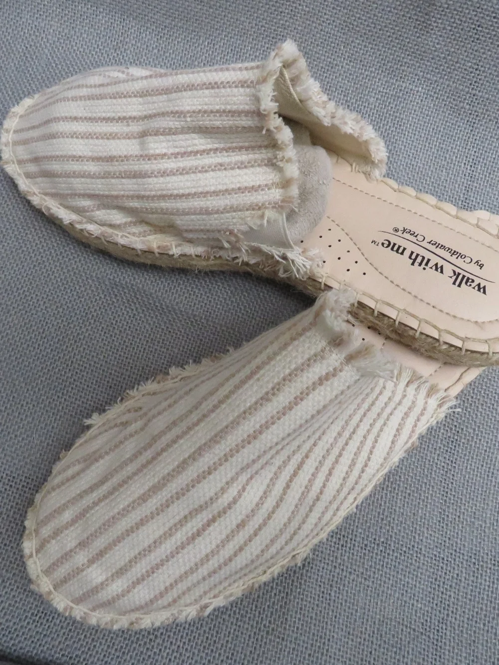Cream Striped Slip-On Espadrille Mules - Women